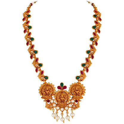 Laxmi Peacock Gold Plated Temple Jewelry Necklace Set For Women