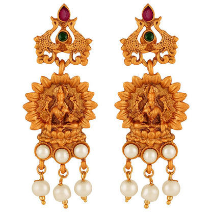 Laxmi Peacock Gold Plated Temple Jewelry Necklace Set For Women