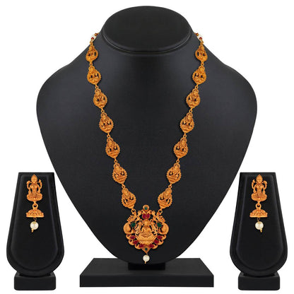 Laxmi Peacock Gold Plated Temple Jewelry Necklace Set For Women
