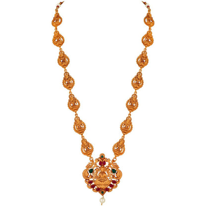 Laxmi Peacock Gold Plated Temple Jewelry Necklace Set For Women