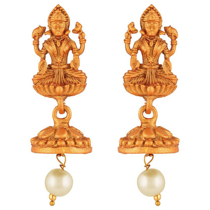 Laxmi Peacock Gold Plated Temple Jewelry Necklace Set For Women