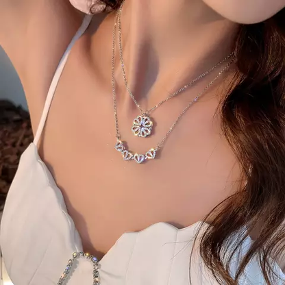 Magnetic Heart Girl Four Leaf Clover Double-Sided Heart Shaped Necklace for Women