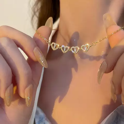 Magnetic Heart Girl Four Leaf Clover Double-Sided Heart Shaped Necklace for Women