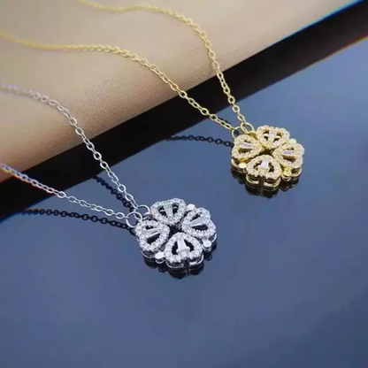 Magnetic Heart Girl Four Leaf Clover Double-Sided Heart Shaped Necklace for Women