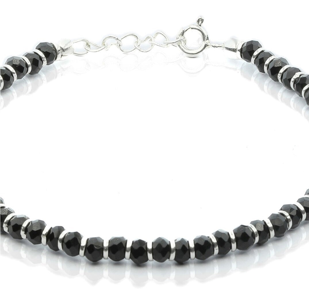 HALLMARKED BLACK BEADS 92.5 STERLING SILVER BRACLET