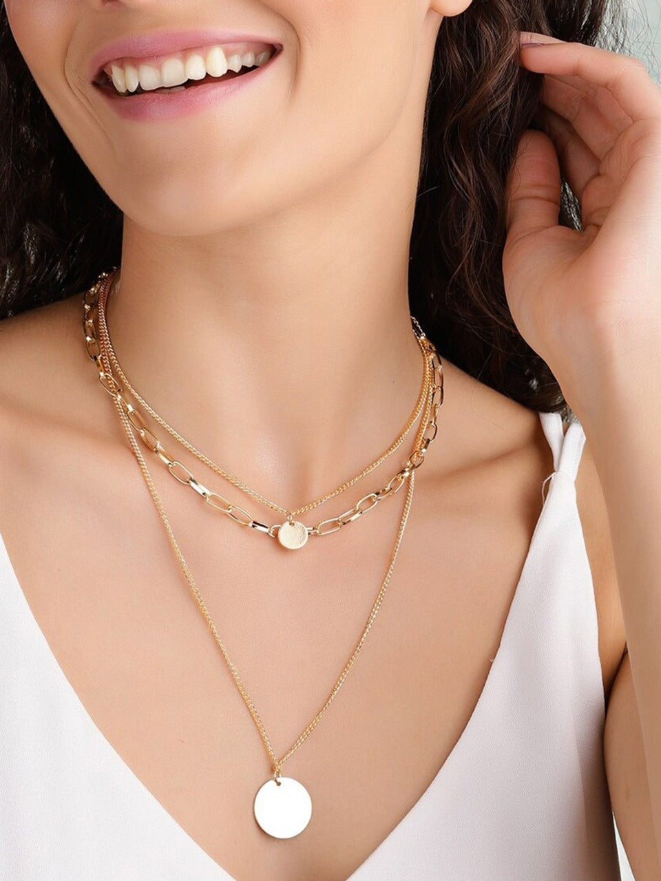 GORGEOUS MULTI LAYERED TRIPLE STRAND PENDENT NECKLACE