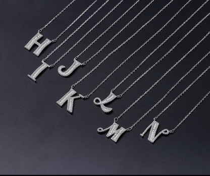 Sterling Silver CZ Pendent letter Locket Necklace