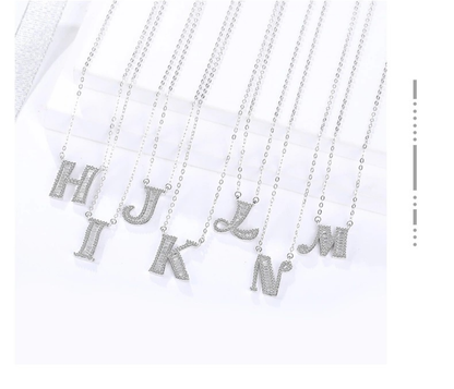Sterling Silver CZ Pendent letter Locket Necklace