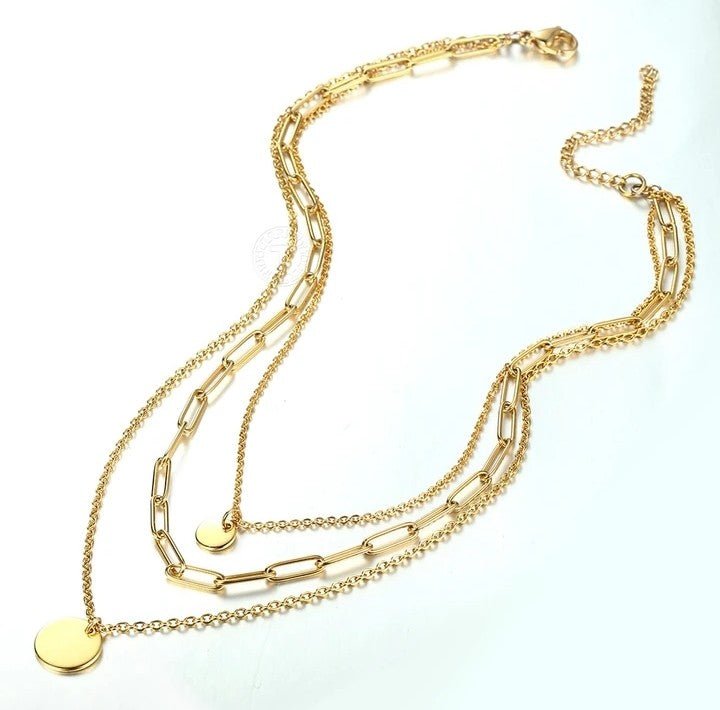 GORGEOUS MULTI LAYERED TRIPLE STRAND PENDENT NECKLACE