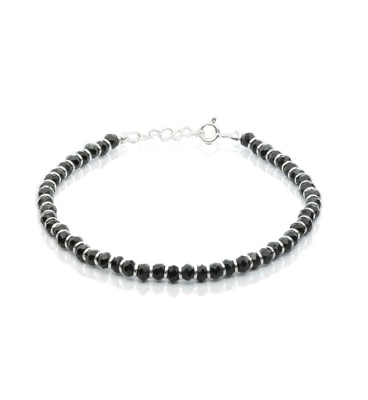 HALLMARKED BLACK BEADS 92.5 STERLING SILVER BRACLET