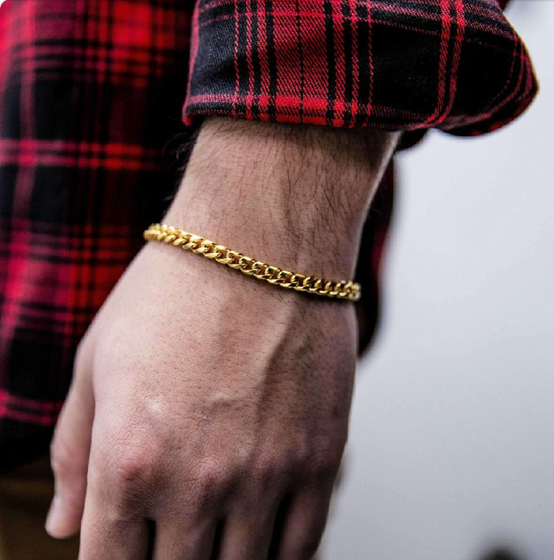 SWASTIK JEWEL REAL 18K MICRO GOLD PLATED CUBAN LINK BRACLET FOR MEN AND WOMEN