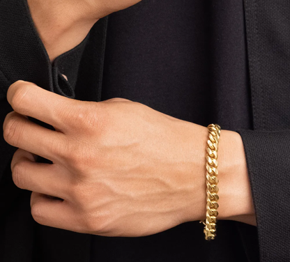 SWASTIK JEWEL REAL 18K MICRO GOLD PLATED CUBAN LINK BRACLET FOR MEN AND WOMEN