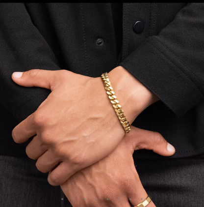 SWASTIK JEWEL REAL 18K MICRO GOLD PLATED CUBAN LINK BRACLET FOR MEN AND WOMEN