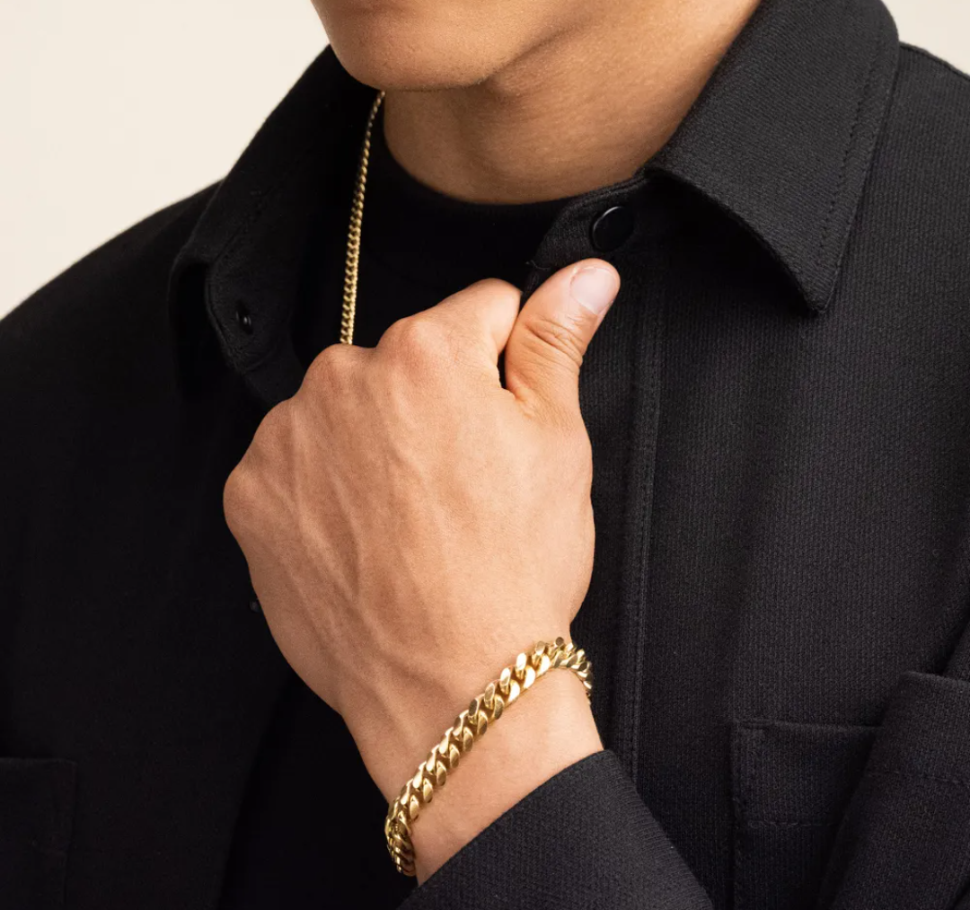 SWASTIK JEWEL REAL 18K MICRO GOLD PLATED CUBAN LINK BRACLET FOR MEN AND WOMEN