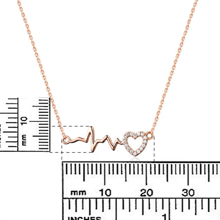 Trendy 925 Sterling Sliver Full Rhinestone Cubic Zerconia Babygirl Heartbeat Pendant Necklace
