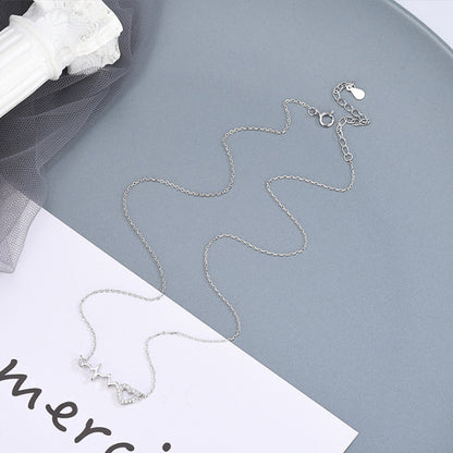Trendy 925 Sterling Sliver Full Rhinestone Cubic Zerconia Babygirl Heartbeat Pendant Necklace