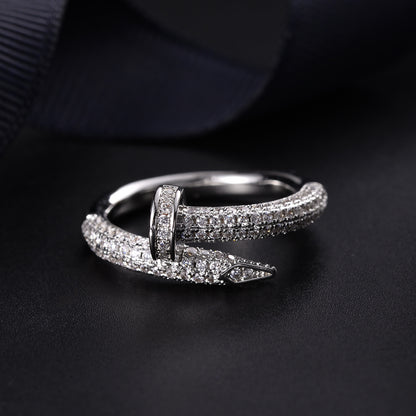 Sterling Silver Cubic Zerconia Nail Ring