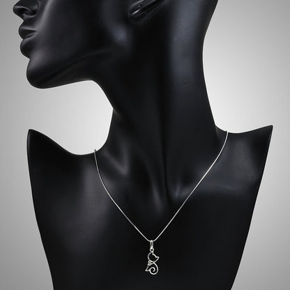 New Arrival 92.5 Sterling Silver Cubic Zerconia Cute Animal Cat Pendant Necklace